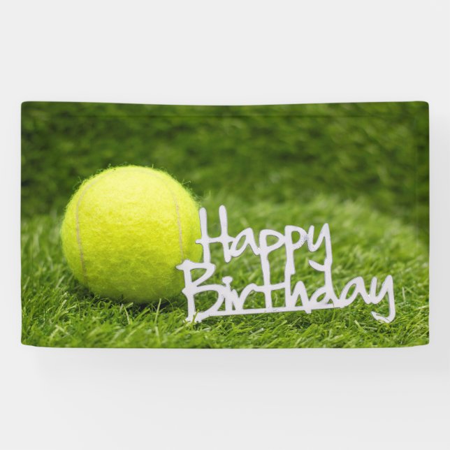 Banderoles balle de tennis avec joyeux mot d'anniversaire ver (Horizontal)