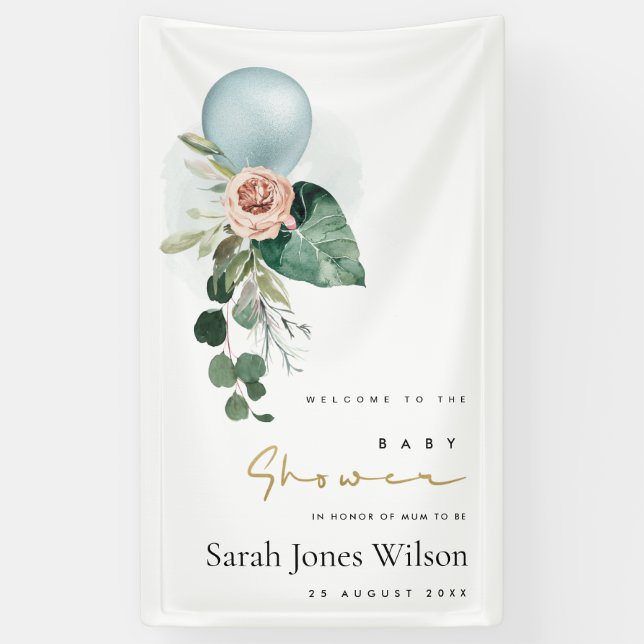 BANDEROLES BALLON BLEUE AQUA BABY SHOWER DE BUNCH FLORAL  (Vertical)