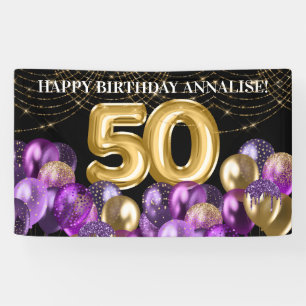 Banderoles Ballons à Parties scintillant violet d'or Cinquant