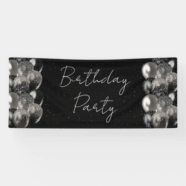 Banderoles Ballons Anniversaire Black Silver Parties scintill (Horizontal)