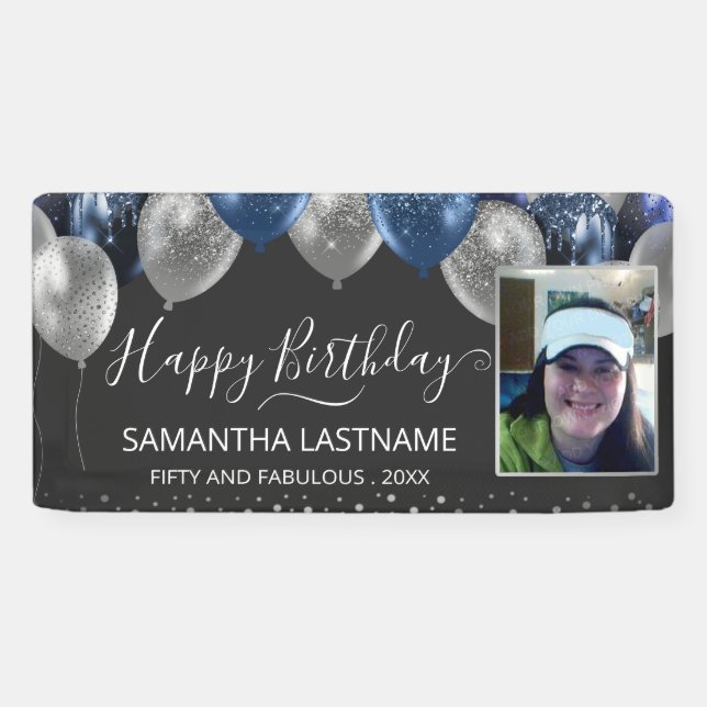 Banderoles Ballons bleu et argent Budget de la fête d'anniver (Horizontal)