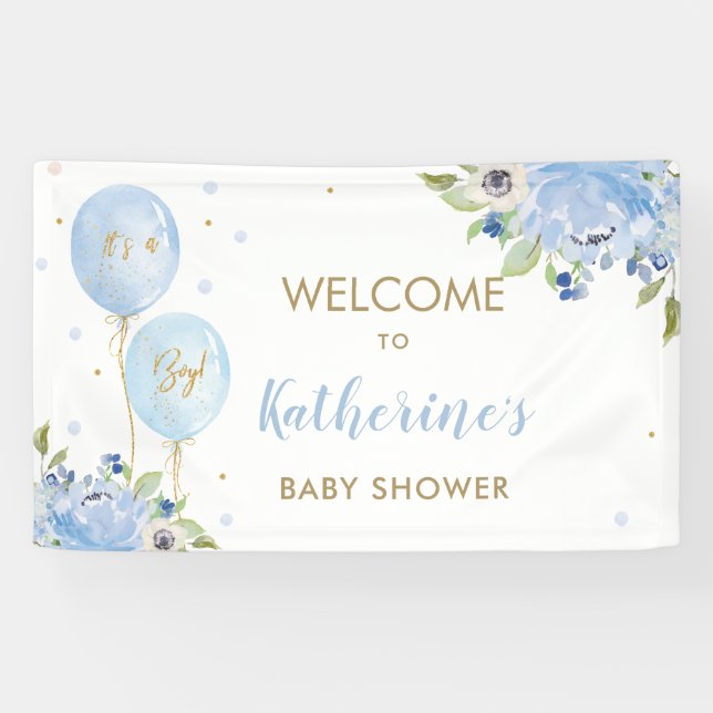Banderoles Ballons Bleus Baby shower Floral Accueil Contexte (Horizontal)