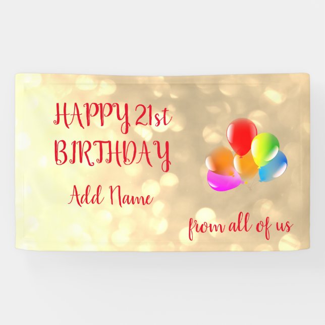 Banderoles Ballons colorés design Joyeux 21e anniversaire (Horizontal)