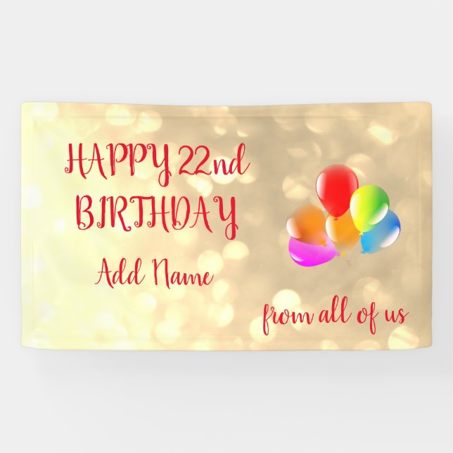 Banderoles Ballons colorés design Joyeux 22e anniversaire (Horizontal)