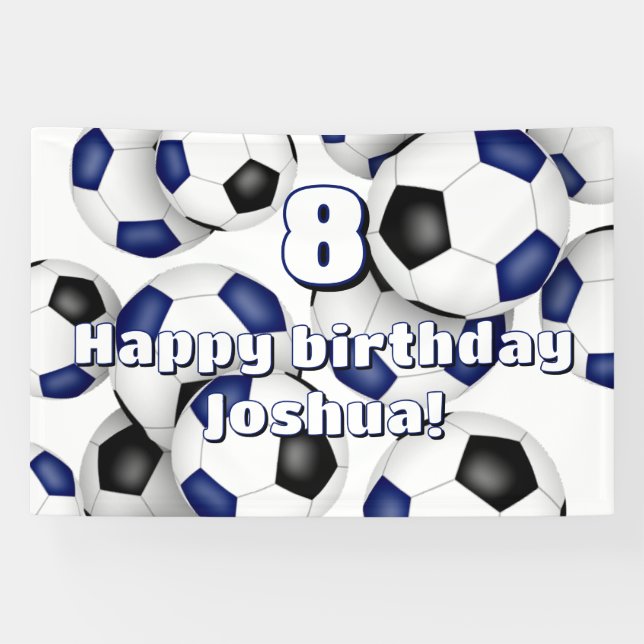Banderoles Ballons de football noir bleu célébration annivers (Horizontal)