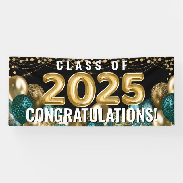 Banderoles Ballons de Parties scintillant d'or turquoise Clas (Horizontal)