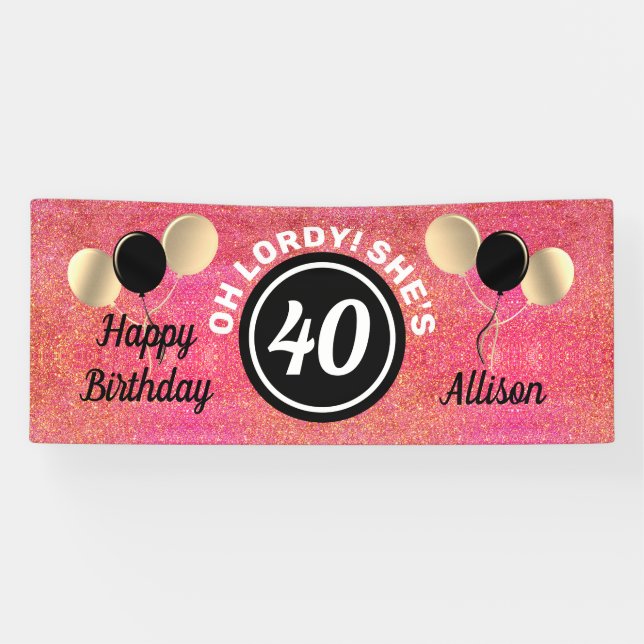 Banderoles Ballons de Parties scintillant rose personnalisés  (Horizontal)