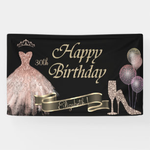 Banderoles Ballons, Diamants Verre, Talon, Robe, Noir