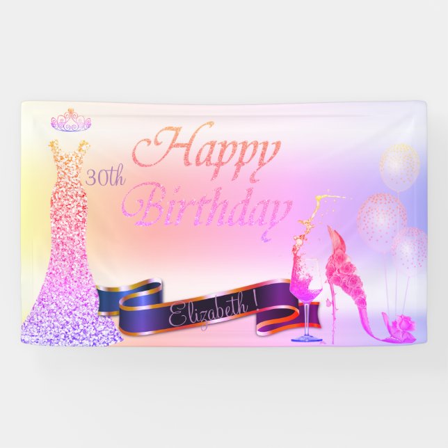 Banderoles Ballons, Verre, Talon, Parties scintillant, Ombre (Horizontal)