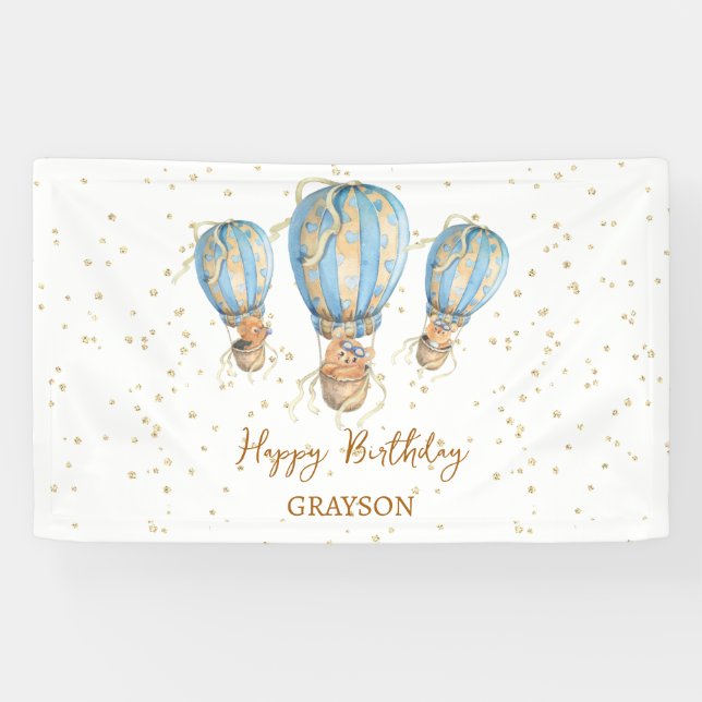 Banderoles Balloon à air chaud Boho Joyeux anniversaire (Horizontal)