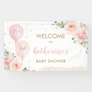 Banderoles Balloons roses Baby shower Floral Bienvenue en arr