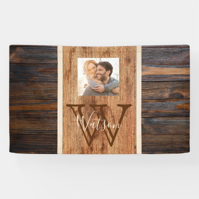 Banderoles Bande en bois rustique Monogramme photo (Horizontal)