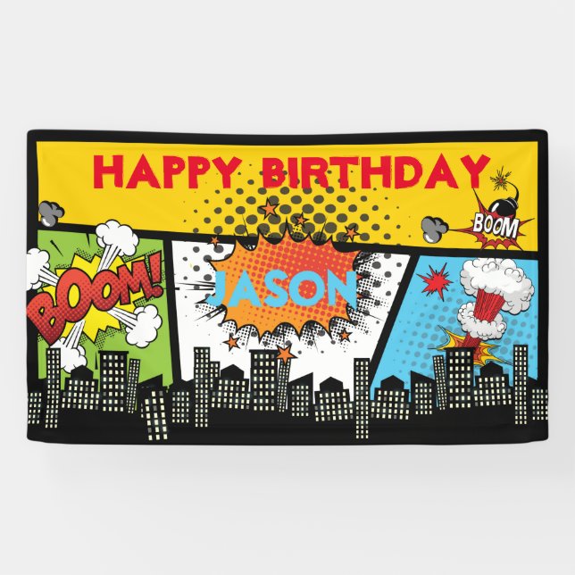 Banderoles Bandeau d'anniversaire de Superhero (Horizontal)
