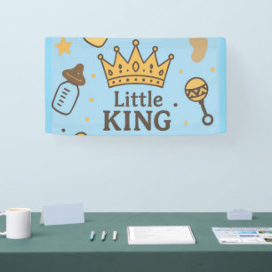 Banderoles "Bannière de Baby shower Little King - Blue & Gold