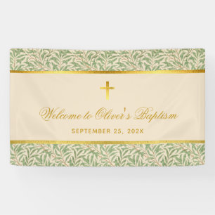 Banderoles Baptême Bienvenue Foliage Faux Gold Green Feuilles