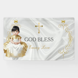 Banderoles Baptême de bébé fille asiatique en or