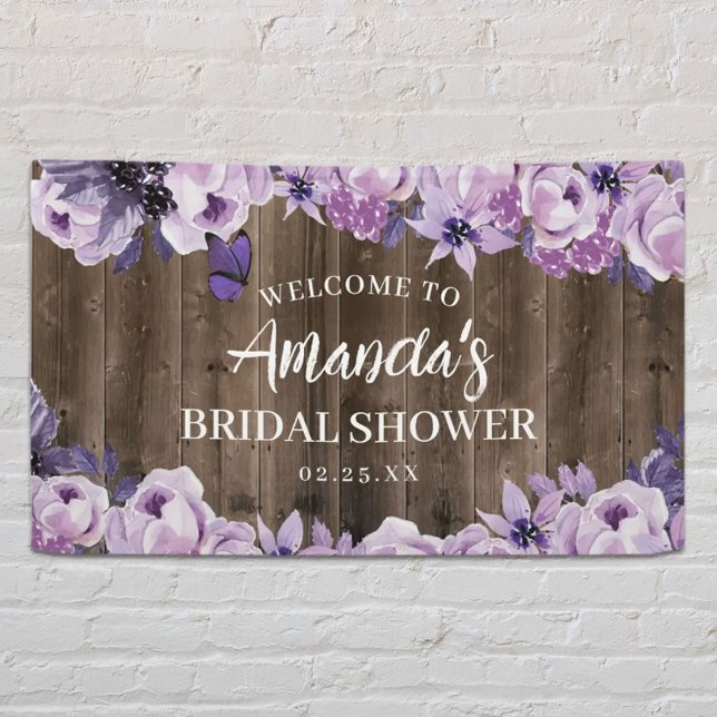 Banderoles Baptême de mariage en bois de grange floral pourpr (Créateur téléchargé)