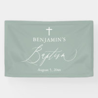 Baptême fond de scène pour garçon Sage Green White
