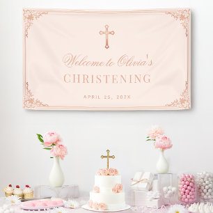 Banderoles Baptême Rose fille Christening Rose Gold Cross