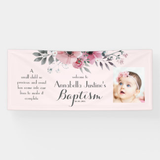 Banderoles BAPTISM Photo Plutôt rose Grey Floral Fête