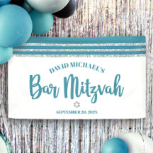 Bar Mitzvah Moderne Turquoise Argent Tallit Script