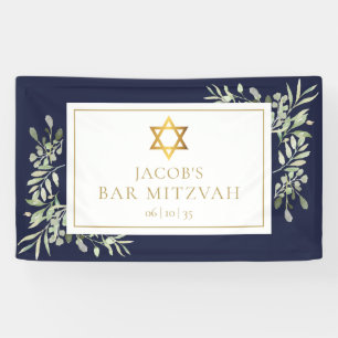 Banderoles Bar Mitzvah Verdure Célébration Bleu Nuit