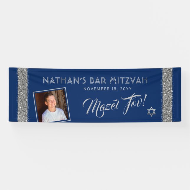 Banderoles Bar MitzvahSilver Blue Welcome Mazel Tov Large (Horizontal)