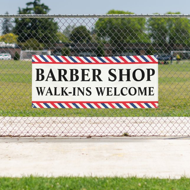 Banderoles Barber Shop Walk Ins Welcome Business Advert (En situation)