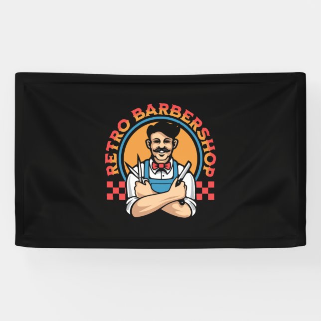 Banderoles Barbershop Retro Mascot (Horizontal)
