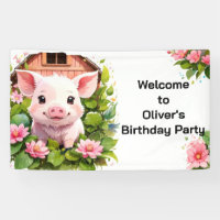 Barnyard Bliss Pink Piggy Banner d'anniversaire