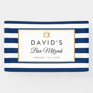 Banderoles Barre Mitzvah Marine Bleu Bleu Blancs Or