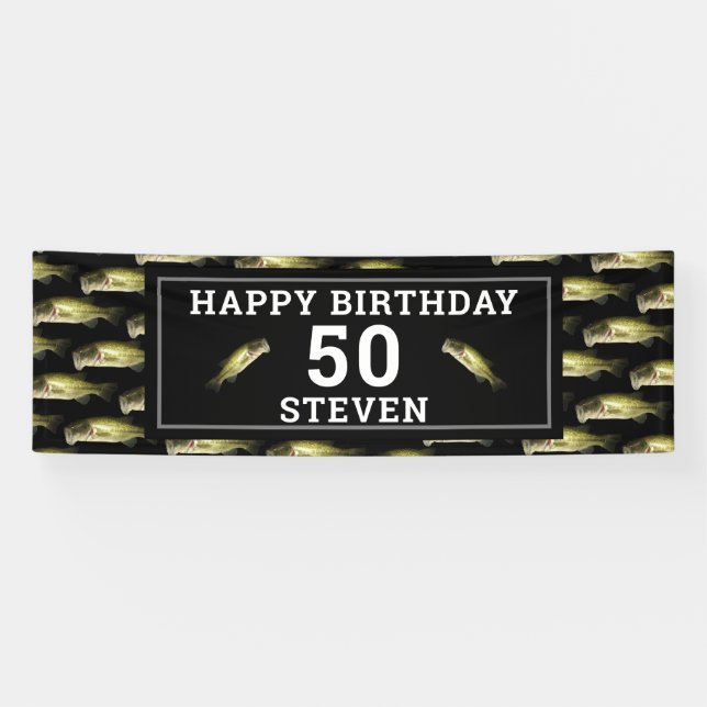 Banderoles Bass Fishing 50e Joyeux anniversaire Personnalisé (Horizontal)