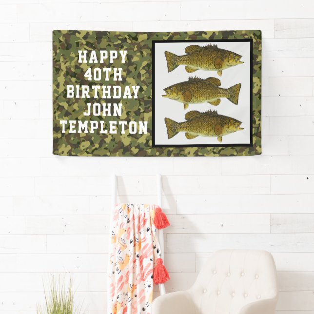 Banderoles Basse Smallmouth Cool de pêche Anniversaire Homme  (En situation)