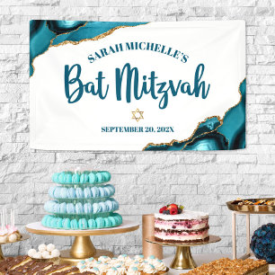 Banderoles Bat Mitzvah Agate Moderne Or Turquoise Écriture