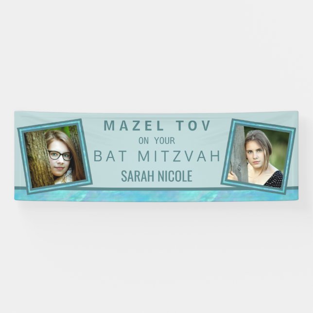 Banderoles Bat mitzvah Blue Opal Mazel Tov Ajouter Votre Phot (Horizontal)