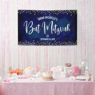 Banderoles Bat mitzvah d'argent de la marine - Parties scinti