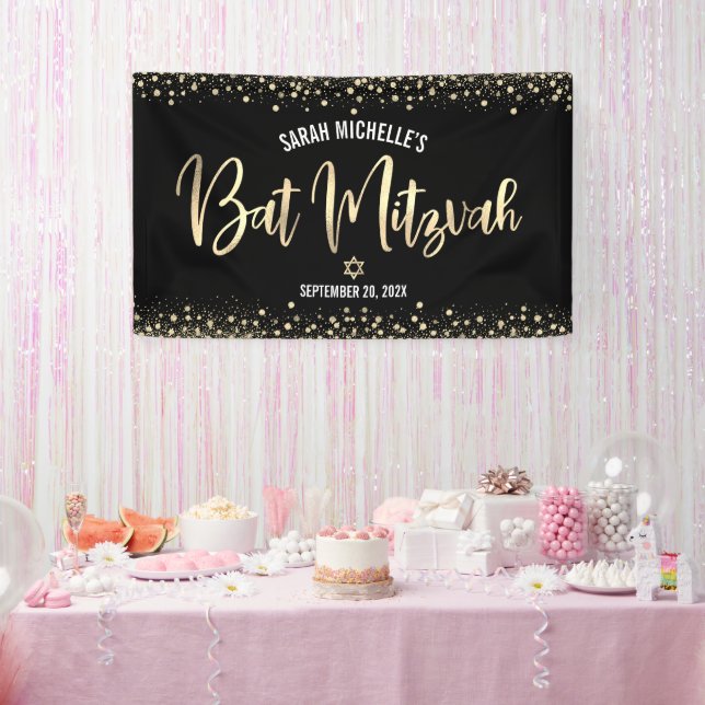 Banderoles Bat mitzvah moderne Black Gold Parties scintillant (Fête)