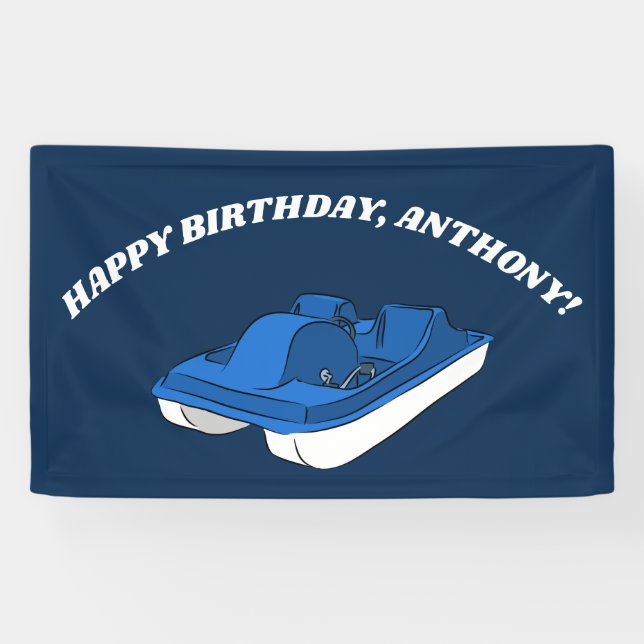 Banderoles Bateau à pédale bleu fête d'anniversaire Personnal (Horizontal)
