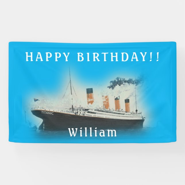 Banderoles Bateau Titanic Blue Birthday White Star Line (Horizontal)