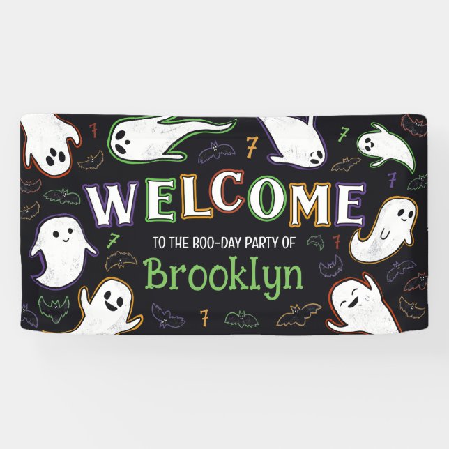 Banderoles Bats & Fantômes Spooktacular Boo Day Party Welcome (Horizontal)