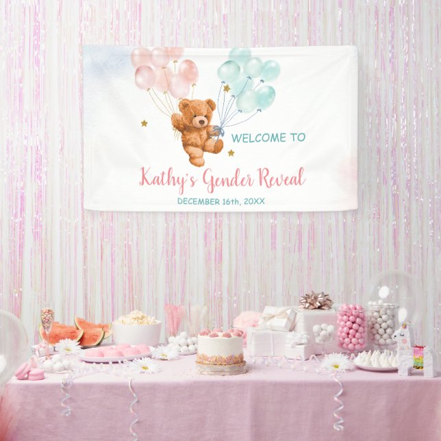 Banderoles Bear Genre Révéler rose et bleu Balloon (Fête)