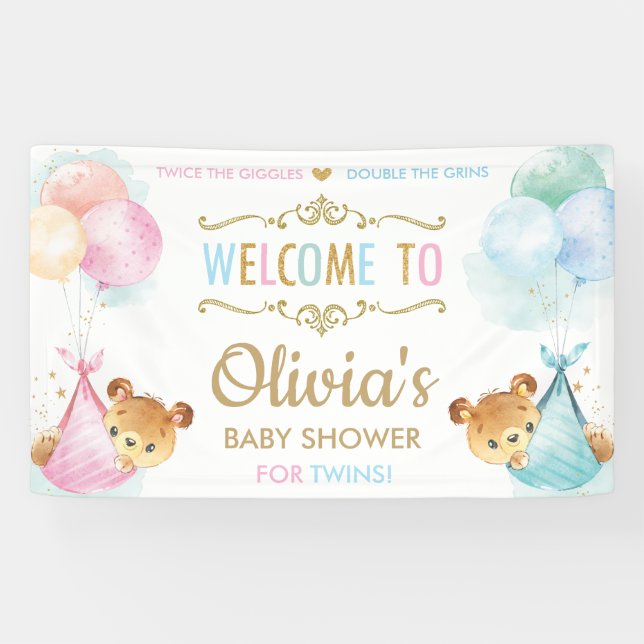 Banderoles Bears Twins Boy Girl Baby shower Accueil arrière-p (Horizontal)
