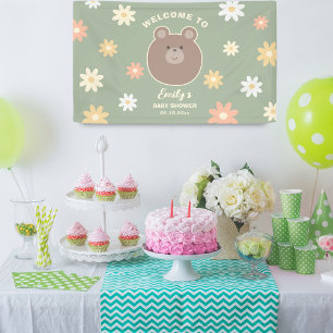Banderoles Beary Cute Bear Cub Sage Green Spring Baby shower