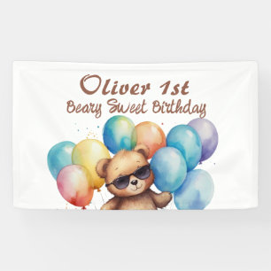 Banderoles Beary Sweet Teddy portant lunettes et ballon