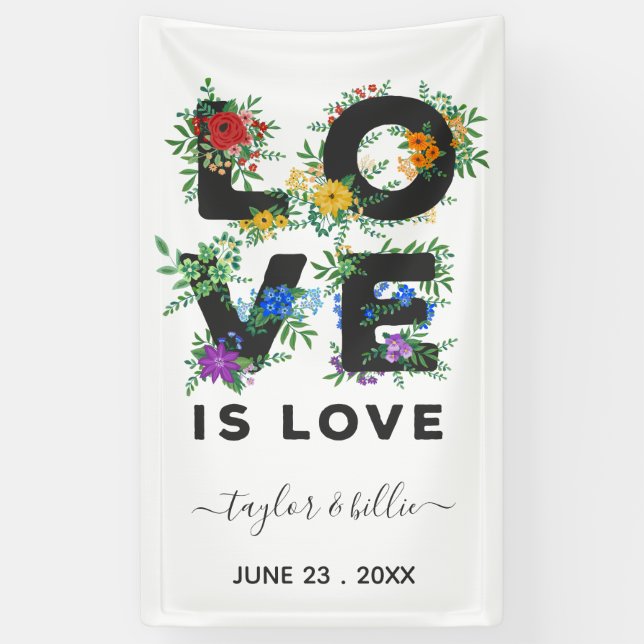 Banderoles Beau Amour Floral Est Amour Gay Mariage (Vertical)
