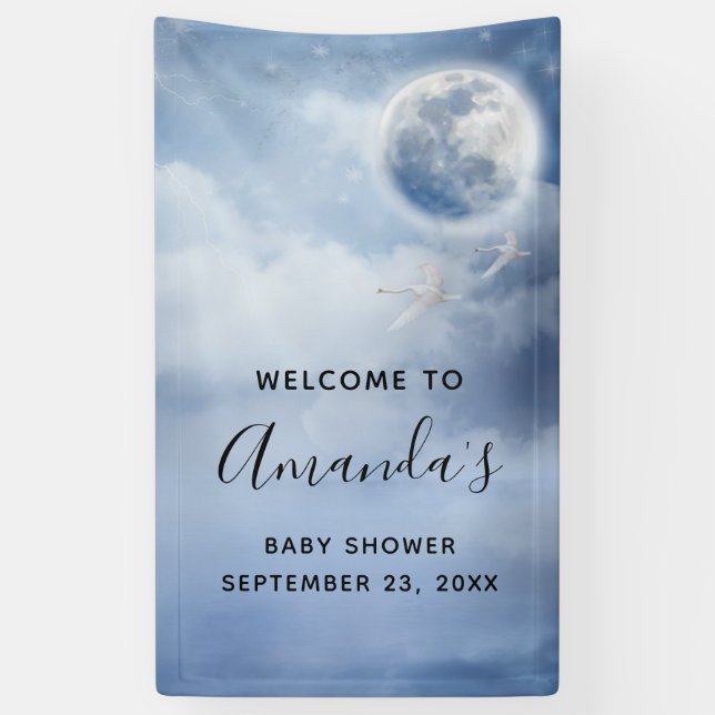 Banderoles Beau ciel bleu avec Baby shower de cygnes volants (Vertical)
