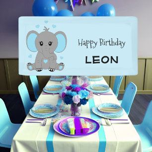 Banderoles Beau éléphant en bleu, anniversaire garçon