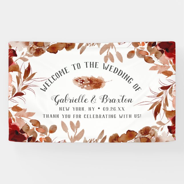 Banderoles Beauté rustique Floral Mariage de automne frontali (Horizontal)