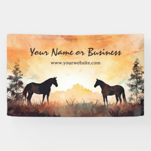 Banderoles Beaux Chevaux en Silhouette à l'Aquarelle dans le