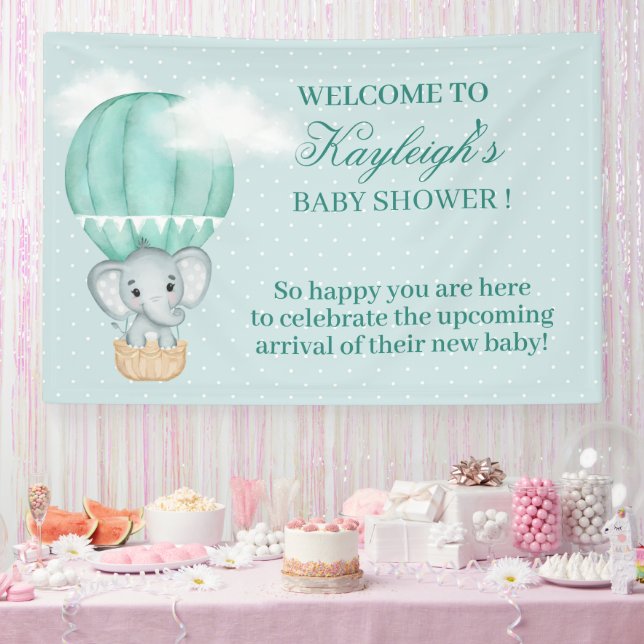 Banderoles Bébé Eléphant-Pale Vert Hot Air Douche Balloon (Fête)